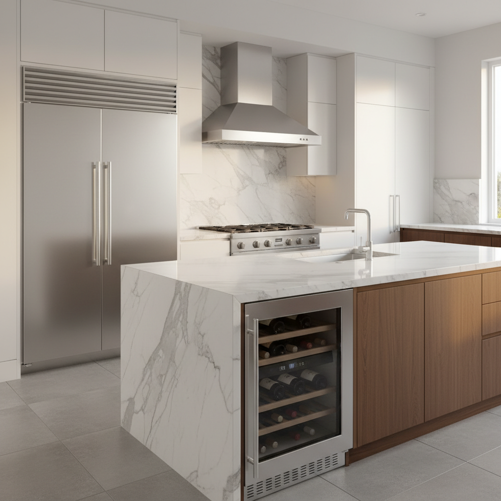 Luxury modern kitchen with stainless steel appliances